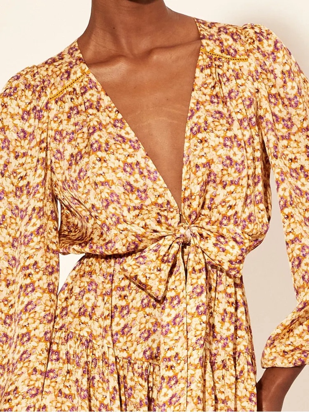 KIVARI Mia Tie Front Floral Mini Dress Golden Ditsy Size 10 - Picture 3 of 12